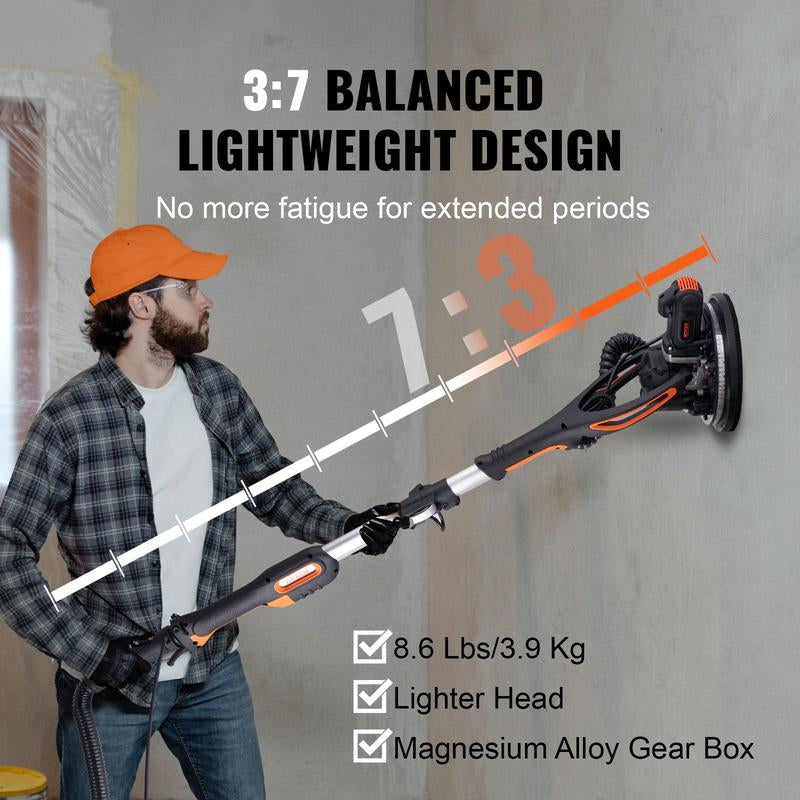 Electric Drywall Sander 900W, Self-Suction & Variable Speed 800-1800 RPM