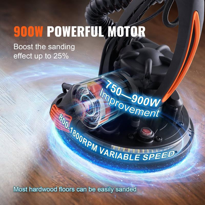 Electric Drywall Sander 900W, Self-Suction & Variable Speed 800-1800 RPM