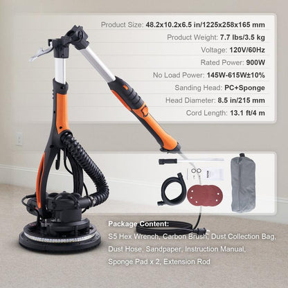 Electric Drywall Sander 900W, Self-Suction & Variable Speed 800-1800 RPM