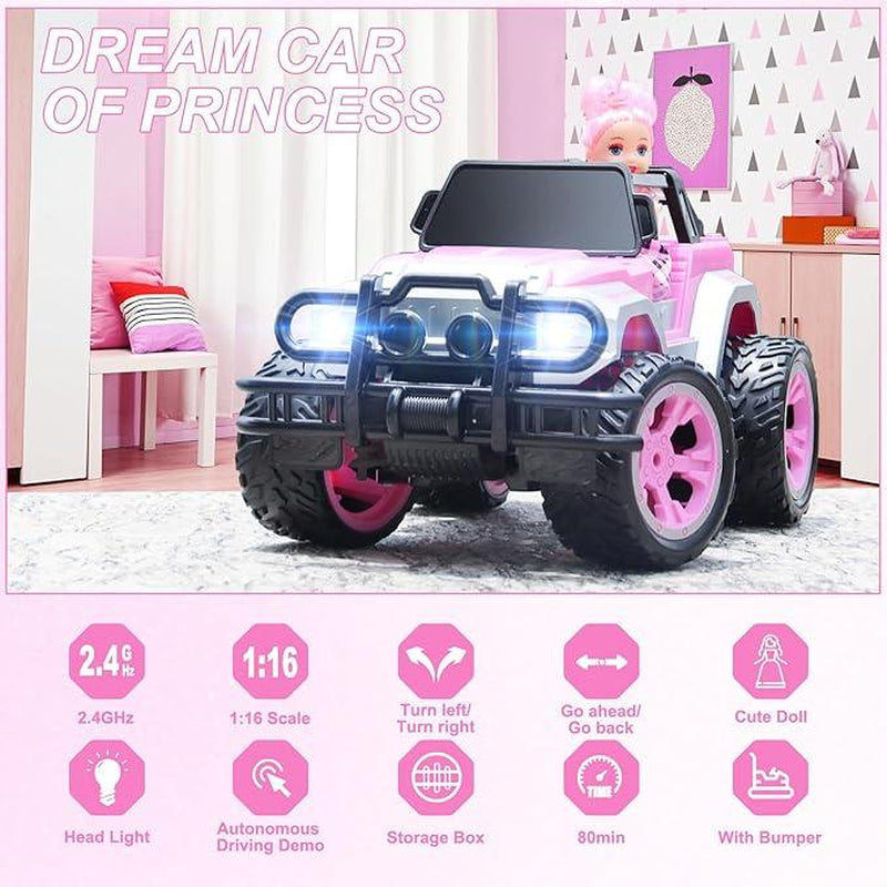 Carox RC Car for Girls, with Rechargeable Battery, 1:16 Scale 2.4Ghz