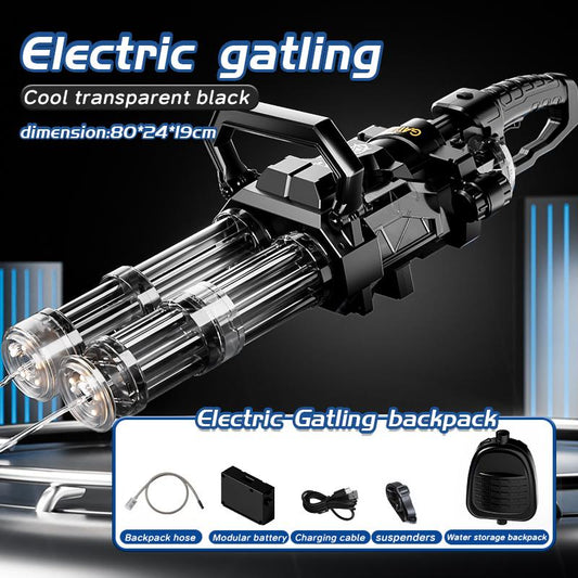 Gatling Water MiniGun Toy with LED Shooting Light, 40-Foot Range, High-Speed Continuous Shooting, Rechargeable Module Battery